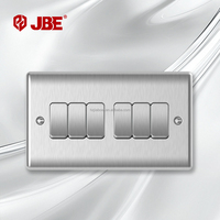 Interrupteur britannique standard 1 voie 10A 250V en acier inoxydable à bord incurvé, indice de protection IP20, installation facile, modèle VE309/310 pour maison et bureau