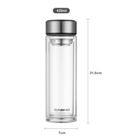 Infuseur à thé en verre personnalisé à double paroi 420 ml, design minimaliste, écologique, adapté aux adultes, bouteille à boire directement, en acier inoxydable