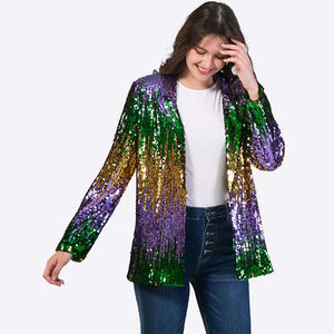 Mardi Gras personalizado de manga larga para mujer brillante Bling Casual Sorority Patchwork chaqueta de lentejuelas Bling chaquetas <span class=keywords><strong>blazer</strong></span> - Product Image 1