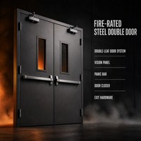 Porte coupe-feu en acier à double battant, résistante au feu pendant 3 heures, avec panneau de vision ignifuge, pour projets de bâtiments commerciaux aux États-Unis