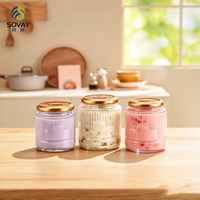 Pot à miel en verre transparent à nervures verticales, pot en verre à épaule carrée avec couvercle métallique pour confiture, cornichons, noix, emballage alimentaire en gros