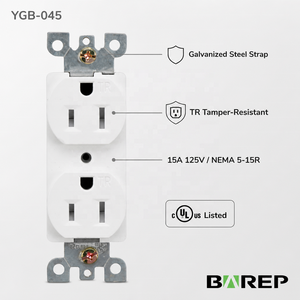 Receptáculo Dúplex BAREP CULus 15A 125V NEMA 5-15R Resistente a Manipulaciones, Contactos de Latón Resistente, UL94 V2 PC para Uso Residencial en EE. UU. - Product Image 3