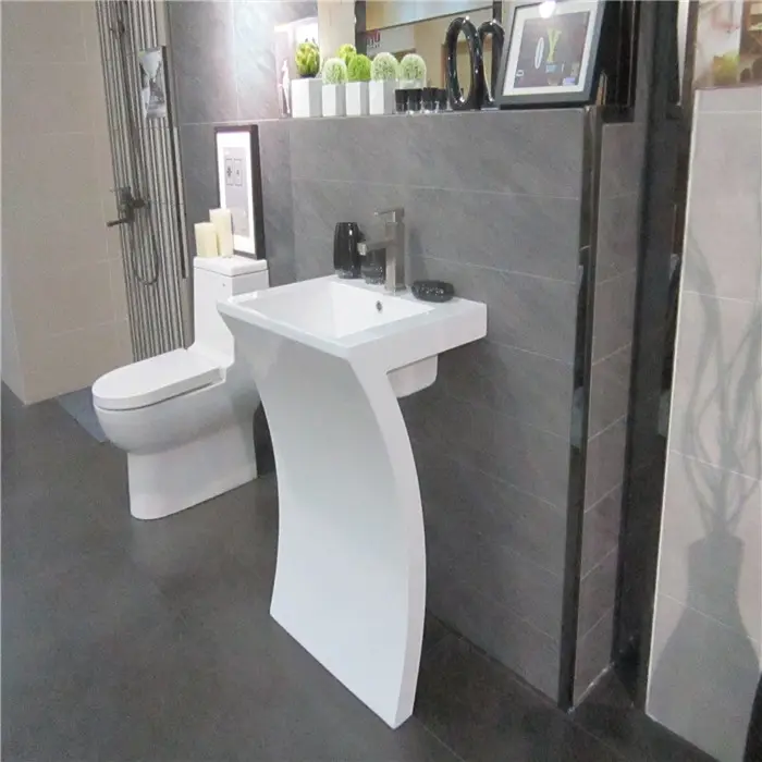 Superficie sólida baño vanidad lavabo/libre lavabo pedestal lavabo de pedestal
