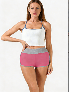 Shorts de sport taille haute pour femme, lot de 3, avec bordure contrastante, extensibles, respirants, pour entraînement, yoga, course à pied et usage décontracté - Product Image 2