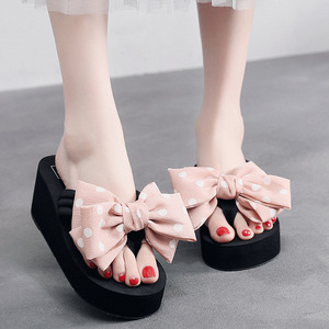 Women's 2026 New Arrival Summer High Heel <b>Flip</b> <b>Flops</b> with Non Slip Thick Soles Sweet Bow and Wedge Heel - Product Image 5
