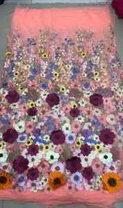 Tessuto in Pizzo Nigeriano di Alta Qualità con Ricamo Floreale 3D, Pizzo Africano Ecologico per Abiti da Festa e da Sposa - Product Image 5