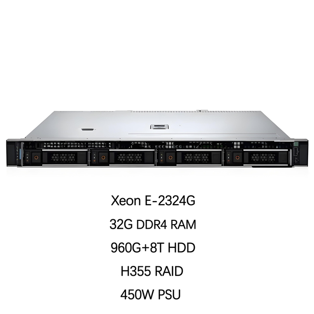 New D Ell PowerEdge R250 Xeon E-2324G 32GB DDR4 RAM 960G SSD+8TB HDD RAID 5 450W H355 Raid Customizable 1U Rack Server for SMB