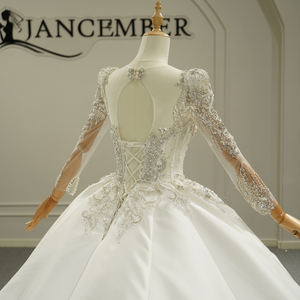 ชุดเดรสคลุมสำหรับเจ้าสาวในงานแต่งงานผ้าซาตินแขนยาวคอสี่เหลี่ยมหรูหรา GT26013 Jancember - Product Image 6