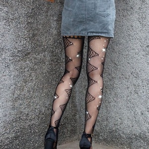 Black Fishnet Stockings 0D Ultra Thin Transparent Patterned Women's Body Shaping Nightclub Wear - Product Image 2