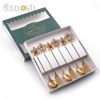 Ensemble de couverts SANOSH style Noël, 6 pièces, en acier inoxydable, avec boîte cadeau, pour la maison et les restaurants, passe au lave-vaisselle