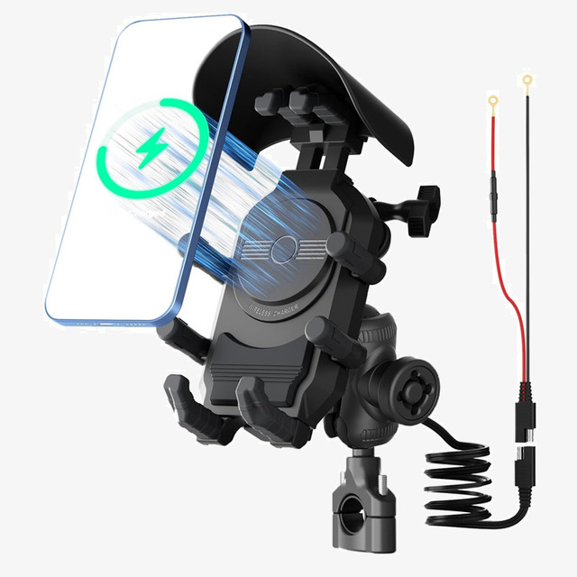 Universal Jsc Aluminum Alloy Black Wireless Charging Motorcycle Phone Mount with OEM Bolts and 1 Year Warranty for Handlebars