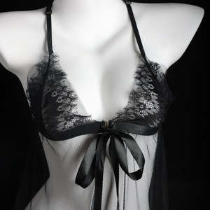 Chemise de nuit sexy en dentelle à volants, ensemble de tentation transparent, vêtements de nuit pour femmes, sans manches, tissu polyester doux, 2 pièces - Product Image 2