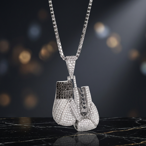 Luxira Jewels 925 <b>Silver</b> Rhodium Plated Rose Gold Boxing <b>Gloves</b> Pendant Brilliant Cut Moissanite Charm Hip Hop Unisex Necklace - Product Image 3