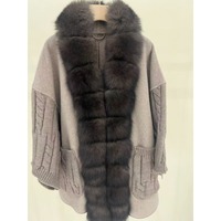 OFTBUY 2026 Nouvelle Veste Cardigan en Cachemire Tricoté pour Femme, Mélange de Laine de Luxe, Vraie Grande Fourrure de Renard, Manches Chaudes, Coupe Oversize