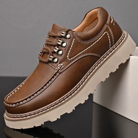 Chaussures décontractées pour hommes en cuir véritable à lacets, bout rond, semelle épaisse, style marche quotidienne, chaussures Oxford antidérapantes rehaussantes