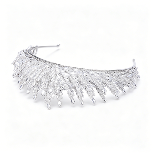 Tiara de Corona de Plata Royal <span class=keywords><strong>Victoria</strong></span> con Marquesas de Circonita Cúbica, Diadema de Lujo con Cuentas Pesadas, Accesorios para Concursos de Belleza, Bodas y Eventos Nocturnos - Product Image 5