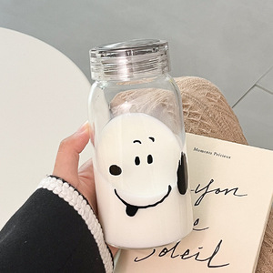 Cute Cartoon Bear Glass Cup Thickened Heat Resistant With Lid For Students And Couples - Product Image 1