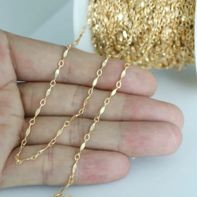 GC030 No se descolora 1/20 14K oro llena de joyas cadena a granel 1,3mm Bar Cadena de collar de joyas de bricolaje Fabricación de pulsera