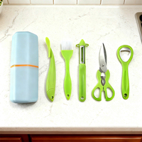 Keuken Gadget Set Multifunctionele 6-delige Set Schaar Groenteschiller Flessenopener Olieborstel Oranje Squeezer