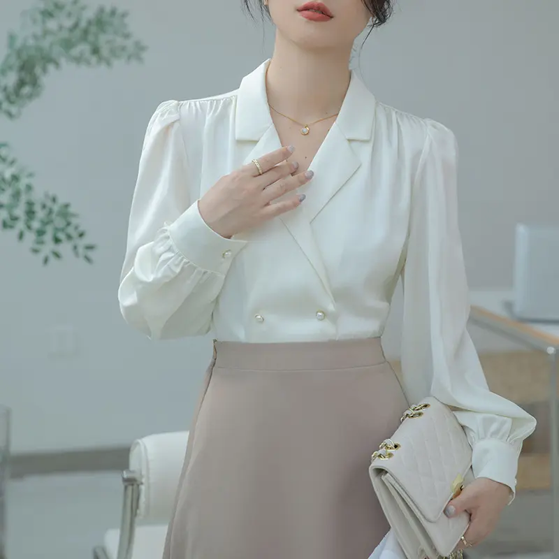 Fabricação de alta qualidade queda roupas personalizadas negócios camisa senhoras moda branca Blusa tops blusa mulheres