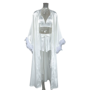 <span class=keywords><strong>Pigiama</strong></span> di Lusso in Raso 2026, Sexy Cardigan con Polsini in Piume, Vestaglia Lunga con Coulisse, Abbigliamento Domestico di Lusso Leggero per Spose - Product Image 6