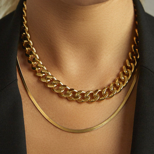 Tıknaz Miami küba gem zinciri zinciri 18k altın kaplama paslanmaz çelik bağlantı zinciri kolye erkekler kadınlar için - Product Image 5