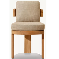 Massivholz Gepolsterter Outdoor-Esszimmerstuhl im Japandi-Stil Runder Sitzkissen Leinenstoff Eichenholzrahmen Dreifuß-Design Restaurant
