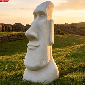 YOUFINE Handgeschnitzte Weiße Marmor-Moai-Kopf-Statue im Osterinsel-Stil Monolithische Skulptur für Garten und Landschaftsgestaltung - Product Image 1
