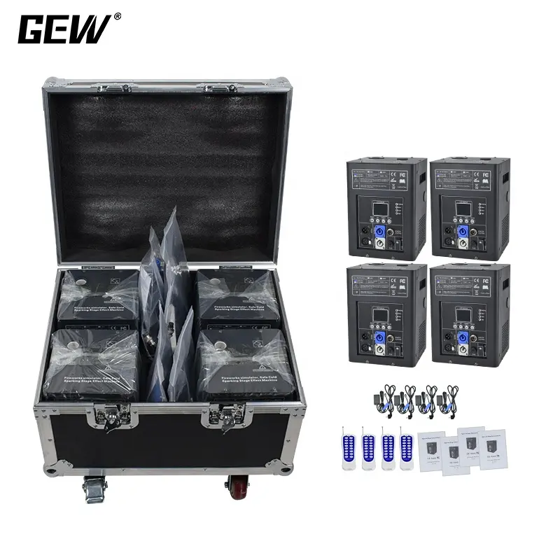 GEVV 4pcs Firework Sparkler Fountain Cold Spark Machine Set avec Flight Case