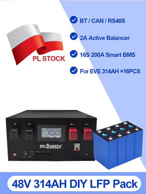 Poland Stock 51.2V 16kWh LiFePO4 Battery Pack 314Ah Grade A+ 8000 Cycles 10 Year Warranty with CAN RS485 for Solar