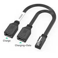 Cable de Extensión USB 1 a 2 en Ángulo (Izquierda/Derecha) para Computadora, Carga Rápida de 65W, Revestimiento de PVC, Cable Plano de Cobre Estañado para Datos