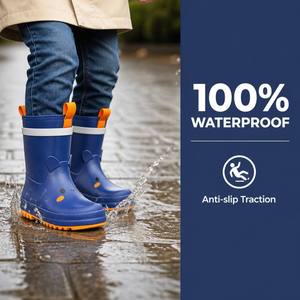 Bottes <span class=keywords><strong>de</strong></span> <span class=keywords><strong>pluie</strong></span> légères et souples en caoutchouc naturel pour enfants, doublure respirante, motif visage souriant, imperméables, type Wellington - Product Image 1