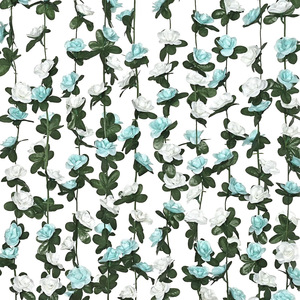 <b>Artificial</b> <b>Rose</b> Vines 200cm <b>White</b> And Light Blue Silk Flowers For Wedding Home Decoration - Product Image 1