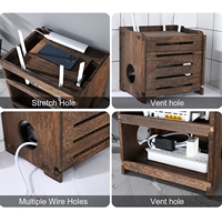 Boîte de rangement pour multiprise et gestion des câbles de routeur WiFi en bois