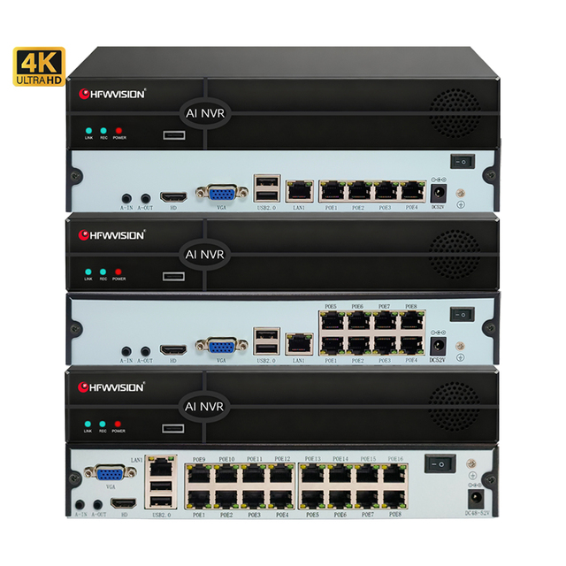 Original 4CH 8CH 16PoE/PoE+ 1SATA HDD 8MP Network Video Recorder Smart H.265+ HDMI VGA 256 Mbps Bandwdth with RTSP RTMP 4K NVR