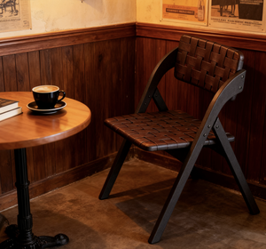 Chaise de salle à manger moderne en <span class=keywords><strong>bois</strong></span> de pin massif Selle en cuir Design pliable pour la maison Salon Petit appartement - Product Image 6