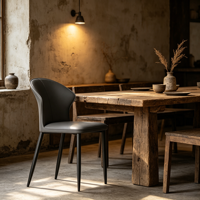 Chaise de salle à manger minimaliste contemporaine avec pieds en métal et revêtement en cuir PU pour la maison, l'appartement, l'école et l'hôtel