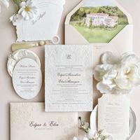 Suite complète d'invitations de mariage personnalisées en carton, imprimées en typographie et gaufrées, pour les entreprises d'événements
