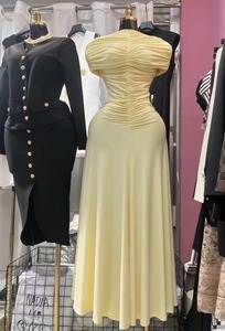 <span class=keywords><strong>Abito</strong></span> Lavorato a <span class=keywords><strong>Maglia</strong></span> da Donna, Design Slim, Tinta Unita, Elastico, <span class=keywords><strong>Plissettato</strong></span>, Linea A, Vita Alta, Taglie Forti 3XL 4XL 5XL, per Feste Estive - Product Image 4