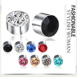 Stainless Steel Magnetic No Piercing Stud Earrings Inserted with Colorful Crystal Stones