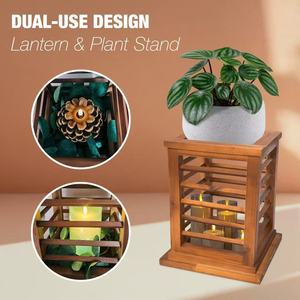 Wooden <b>Lantern</b> Plant Stand Square Retro Home Decoration <b>Candle</b> Holder Solid Wood Craft Decorative Ornament - Product Image 1