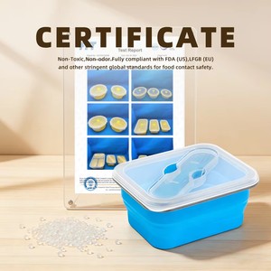 600ML Reusable Seal Collapsible Silicone Lunch Box Bowl Food Grade Microwavable Bento Silicone Food <strong>Storage</strong> <strong>Container</strong> with Fork - Product Image 2