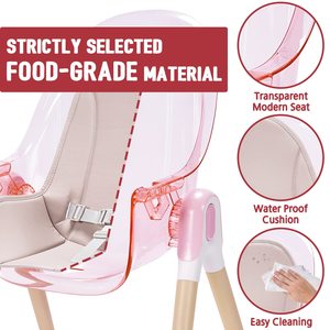 Chaise haute multifonctionnelle réglable pour bébé, style moderne, en bois, pour l'alimentation et l'allaitement, avec double plateau en plastique de qualité alimentaire - Product Image 6