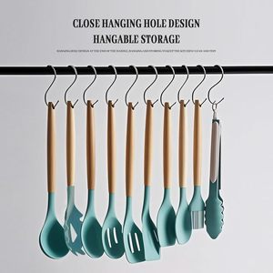 Juego de utensilios de cocina de silicona de 12 piezas de buena calidad con mango de madera, cuchara antiadherente, espátula, pinzas, herramientas de cocina - Product Image 6
