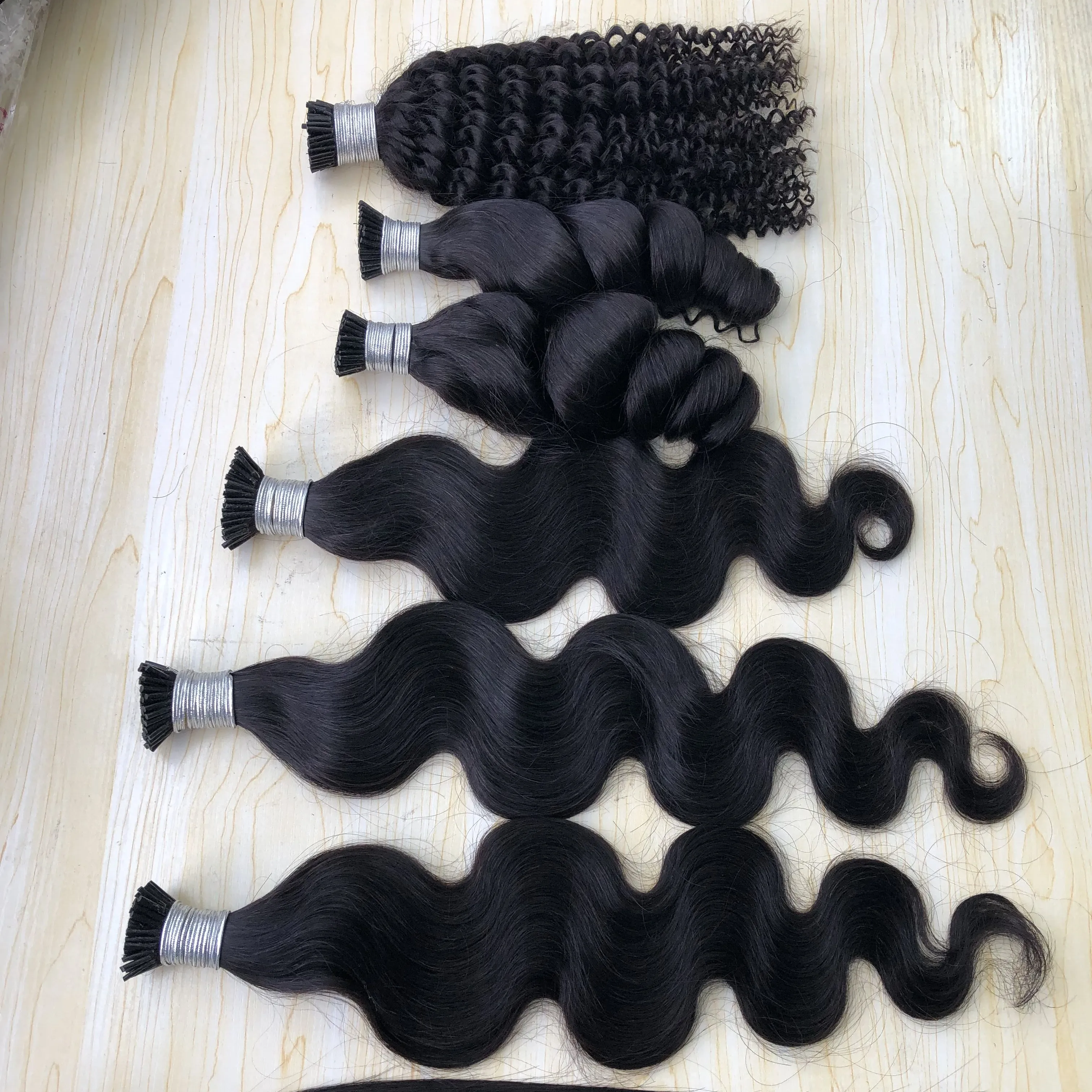 Curly loose deep wave russian indian micro links virgin remy human hair keratin prebonded i tip hair extensions