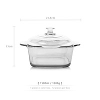 Bol à soupe en verre résistant aux hautes températures, adapté au micro-ondes, avec couvercle et doubles poignées, couleur ambre, bol à nouilles, à riz, à salade, 1000 ml
