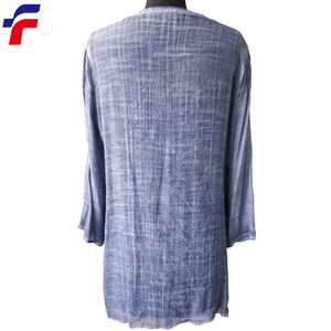 Alla moda Del Merletto Decorato <span class=keywords><strong>Blu</strong></span> Freddo Sporco di Tintura in Capo Delle Signore Tessuto Camicetta - Product Image 3