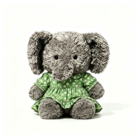 Peluche d'éléphant gris kawaii avec robe à pois verts, peluche douce et moelleuse, cadeau parfait, peluche d'éléphant OEM ODM