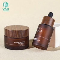 Ensemble de flacons et pots en verre dépoli brun rond de qualité supérieure YAN Packaging, vides, avec bouchon en noyer noir, pour roll-on, parfum, compte-gouttes, pompe ou spray