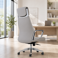 Chaise de bureau exécutive moderne en cuir PU, design ergonomique, appui-tête réglable en hauteur, pieds en alliage d'aluminium, pivotante, pour bureau à domicile